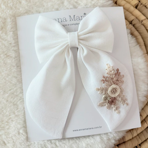 Laço Chloé Linho Bordado Nude - Branco - comprar online