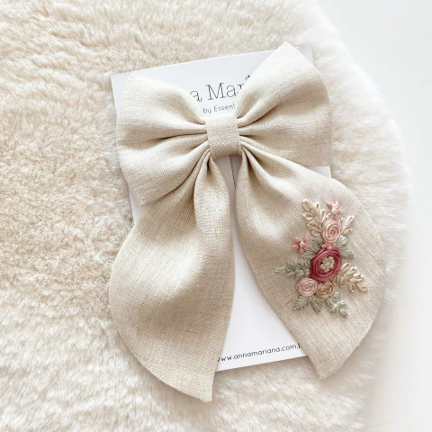 Laço Chloé Linho Bordado - Natural