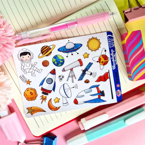 Cartela de adesivos Astronautas