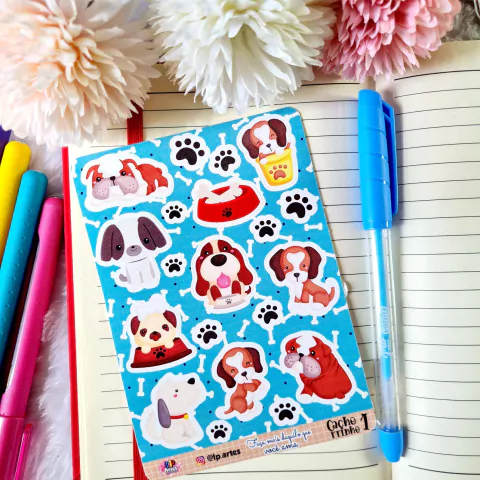 Cartela de adesivos Cachorrinhos