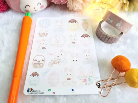 Dando Tchau Cartela de Adesivos Feliz Páscoa Cute