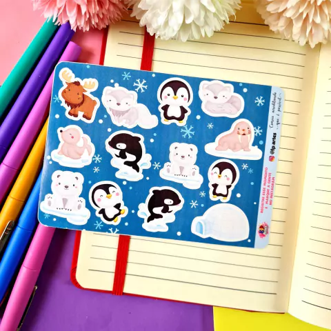 Cartela de Adesivos Animais Polar