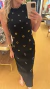 Vestido canelado premium preto com aplicação - Bruna Elisa