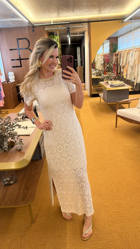 Vestido tricot areia Marilia