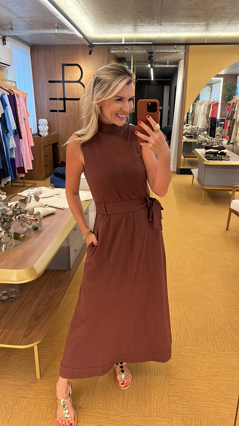 Vestido 100% algodão marrom novo