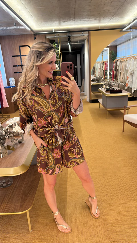 Conjunto 100% viscose marrom boho