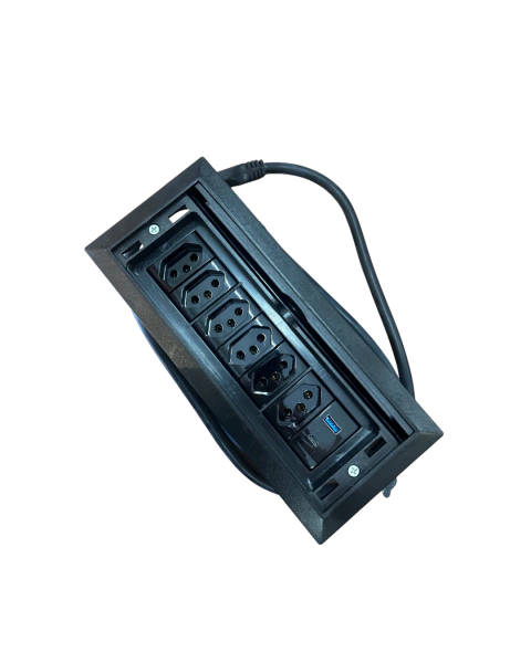 Caixa com 6 tomadas 20A + 1 USB + 1 USBC Preto fosco com tampa de embutir - comprar online