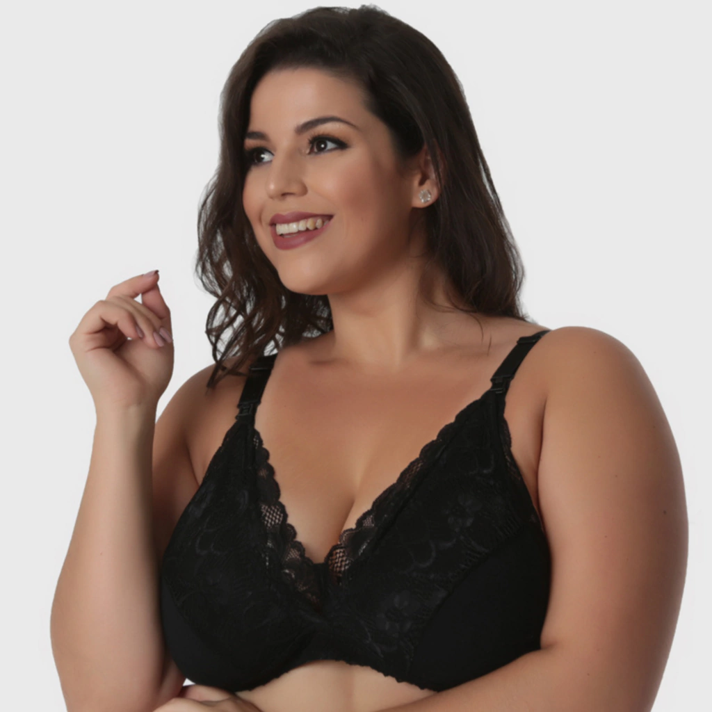 Sutiã Amamentação de Algodão com Renda Plus Size- Sem Bojo-Preto-ST034PLUS