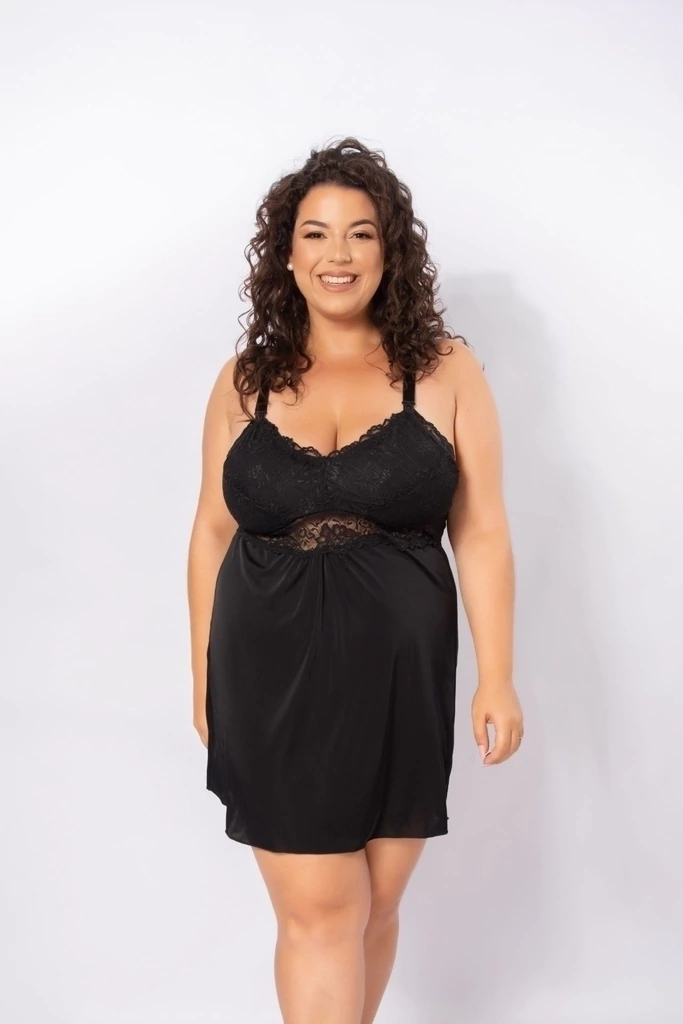 Camisola Feminina Gestante Jersey com Renda Plus Size -Preto- CM045