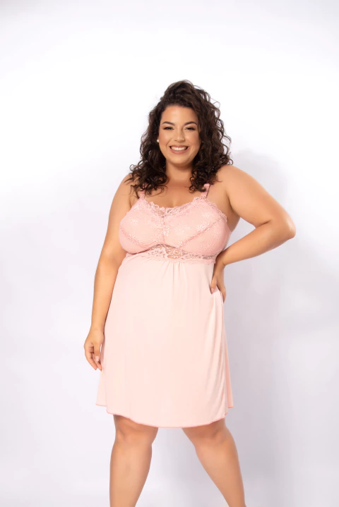 Imagem do Camisola Feminina Gestante Jersey com Renda Plus Size -Azul Marinho- CM045