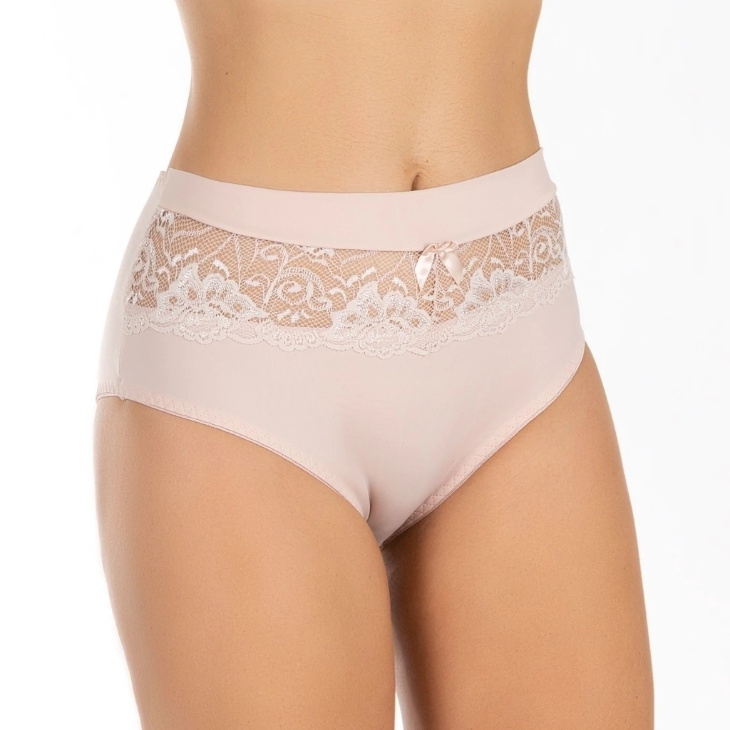 Calcinha Cintura Alta Com Reforço no Cós e detalhe em renda -Bege/Nude- MM006