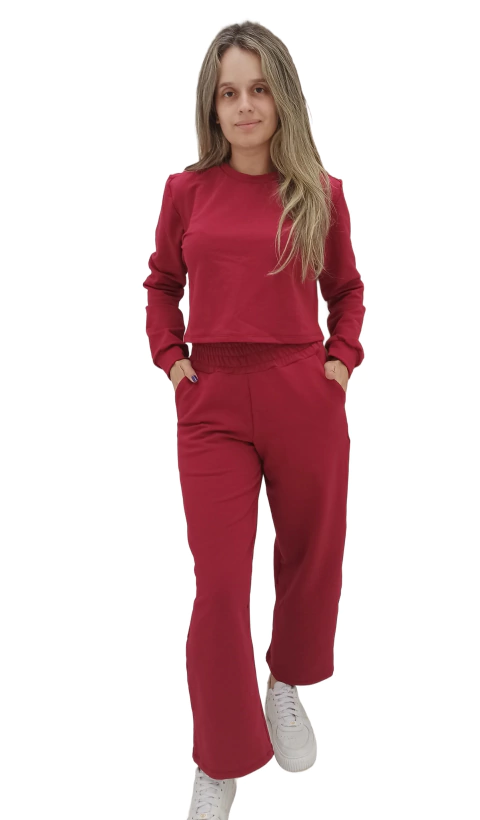 Conjunto Feminino Moletom Elastano Cropped E Calça Pantalona