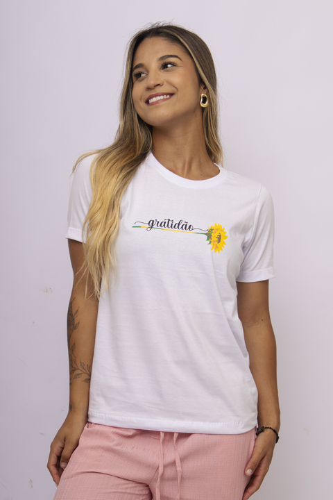 T-shirt Gratidão Girassol - Branca