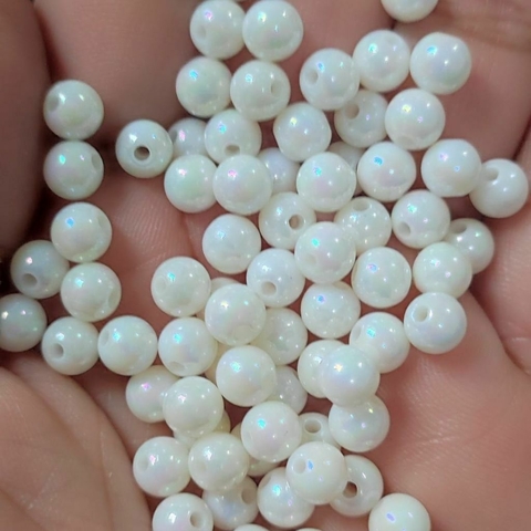Perola Miçanga holográfica/irisada branca 6mm
