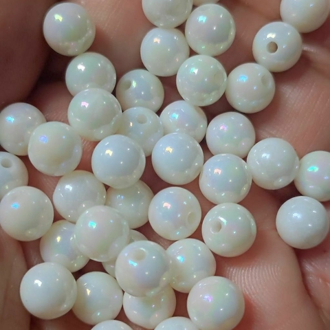 Perola Miçanga holográfica/irisada branca 8mm