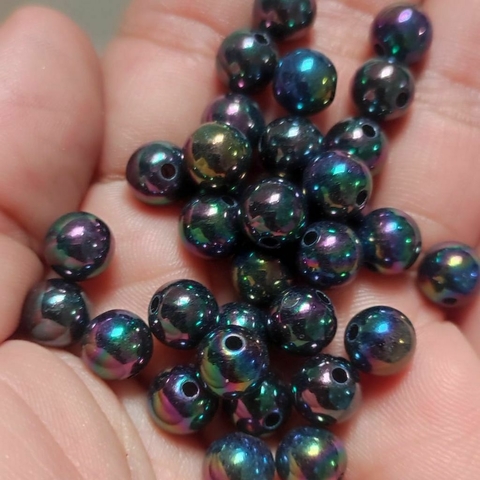 Perola Miçanga holográfica/irisada preto 8mm