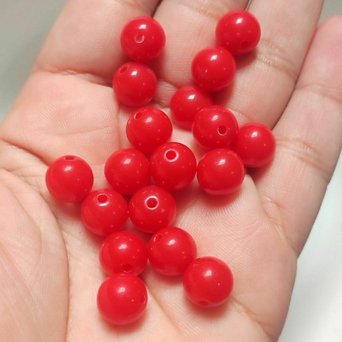 Miçanga Bolinha leitosa Vermelha (10mm)