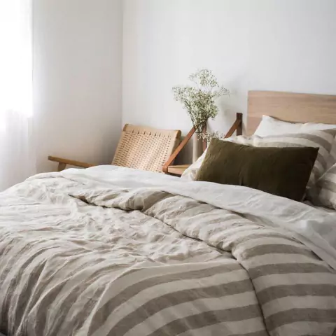 Funda de edredón reversible o cubrecama tusor QUEEN RAYA ANCHA y lienzo - 100% algodón - comprar online