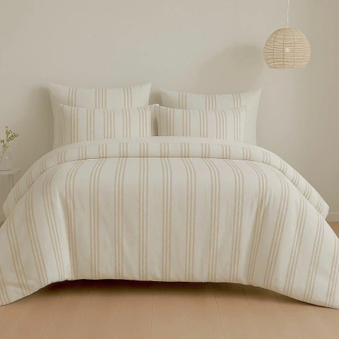 Funda de edredón reversible QUEEN tusor TOSCANA BEIGE y lienzo - comprar online