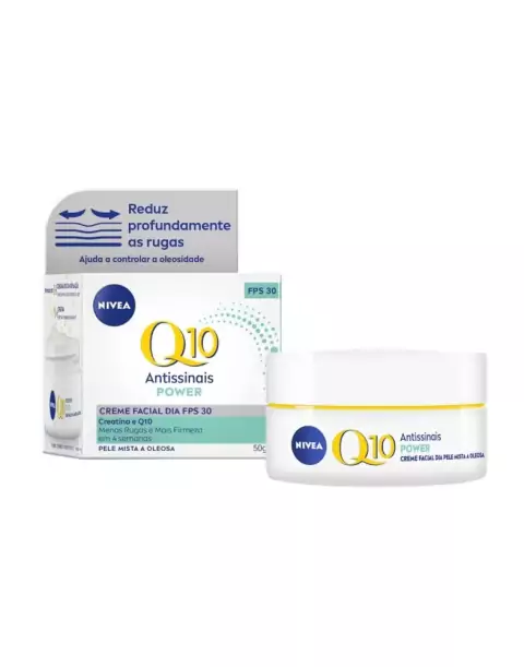 Creme Facial Antissinais Dia Nivea Q10 Power Pele Mista a Oleosa FPS 30 com 50g