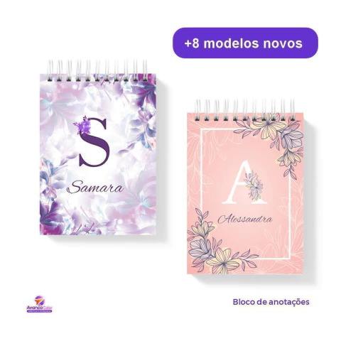 Bloco de Anotações Personalizado Capa Dura 10x15cm – Floral com Letras - comprar online