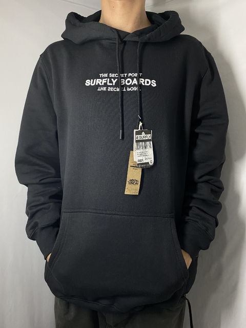 Moleton Canguru fechado Surfly preto bordado