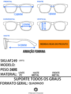 Óculos Armação Feminino AF249 - PRESENTEGOD