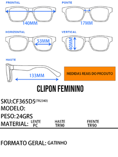 Armação Feminina + Clipon 2 em 1 CF368D5 - PRESENTEGOD