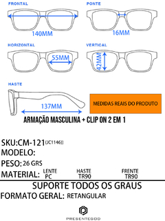 Óculos Armação Masculino + Clip On 2 em 1 CM-121 C5 - PRESENTEGOD