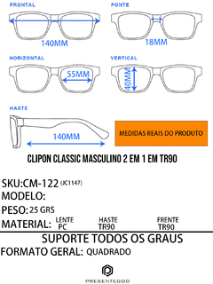 Óculos Armação Masculino + Clip On 2 em 1 CM-122 C2 - PRESENTEGOD