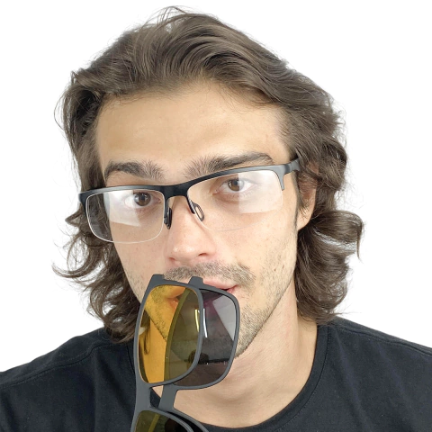 Óculos Armação Masculino + Clip On 3 Em 1 CM159