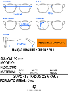 Armação Masculina + Clip On 2 Em 1 CM192 na internet