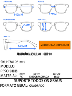 Armação Masculina + Clip On 2 Em 1 CM195 na internet