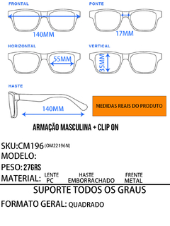 Armação Masculina + Clip On 2 Em 1 CM196 na internet