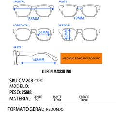 Armação Masculina + Clip On 3 Em 1 CM208 - PRESENTEGOD