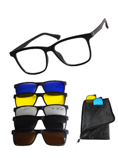 Óculos Armação Masculino + Clip On 5 em 1 Varios Modelos - PRESENTEGOD
