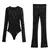 TRAFZA-Conjunto feminino de calças Hollow Out Lace, macacões slim, calças fla