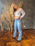 Calça Feminina West Tuff Flare Cos Alto Brilhos Nossa Senhora New Editions em Pedrarias c/ Elastano. na internet