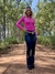 Calça Feminina West Tuff Flare Cos Alto Brilhos Ramos Estrelado c/ Elastano. - West Tuff Jeans