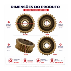 COROA ENGRENAGEM DE BRONZE PARA COZERELLA CZ15 GPANIZ - comprar online