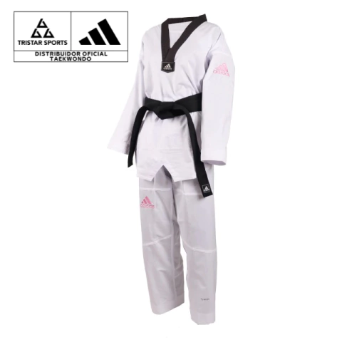Adidas Dobok Adi-Contest (Blanco/Negro con Logo Rosa) con logo anterior - comprar en línea