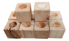 Porta Velas Madera Cubo 7x7x7cm x12 unidades