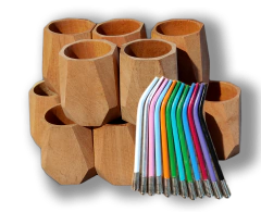 Mates De Algarrobo Geometricos C/bombillas X12 Unidades