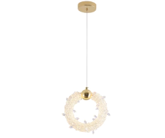 Pendente LED Dourado com Cristal Transparente 14W 3000K 1050lm Bivolt