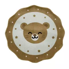 Tapete infantil redondo com estampa de ursinho sorridente em tons de bege e branco