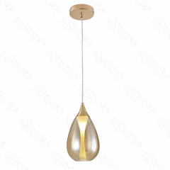 Pendente Metal Dourado com Vidro Amber 25×32cm G9×1 Cabo 2m - comprar online