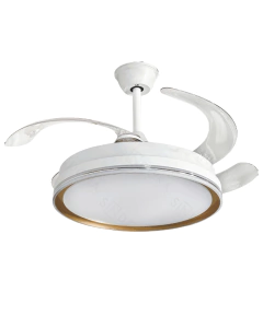 Ventilador de Teto Metal Branco e Dourado com Acrílico 50x48cm 4 Pás 6 Velocidades Controle Remoto - comprar online