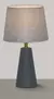 Abajur de mesa cinza com cúpula de linho clara, medindo 43 cm de altura.