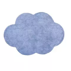 Tapete de algodão na forma de nuvem, em tom azul claro, ideal para quartos infantis.