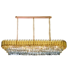 Lustre Pendente Retangular 140x35cm Metal Dourado e Cristal Transparente - comprar online